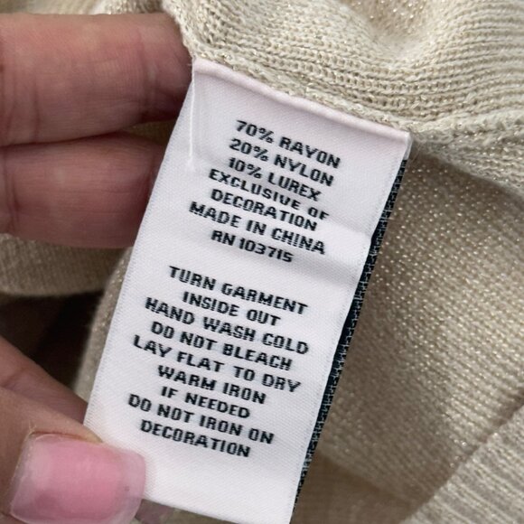 Nanette Lepore Women Gold Beige Knit Top Sweater XL Button Cuffs Pleated Sleeves - Picture 5 of 11